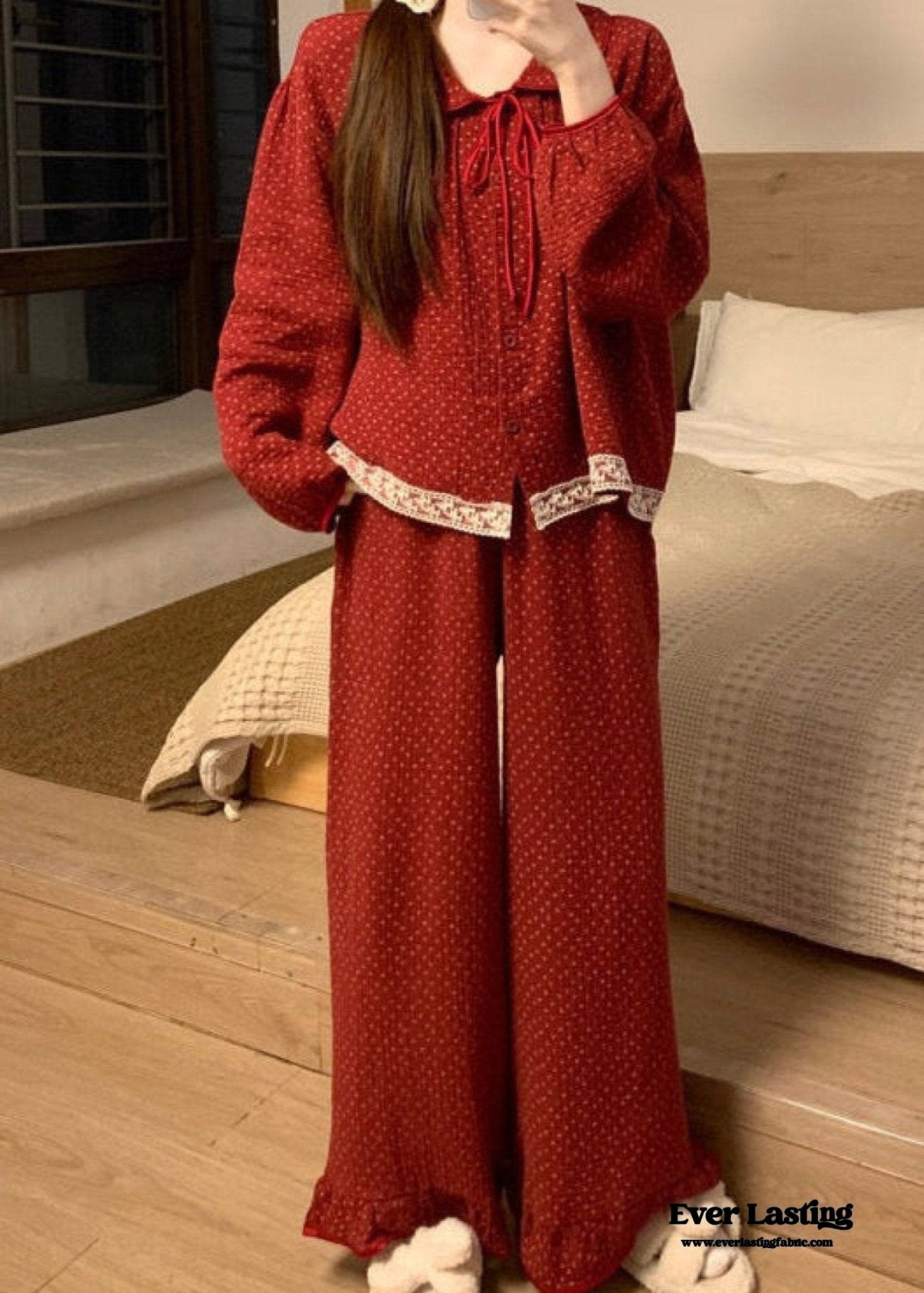 Ivy Red Floral Ruffled Pajama Set / Dress - Ever Lasting