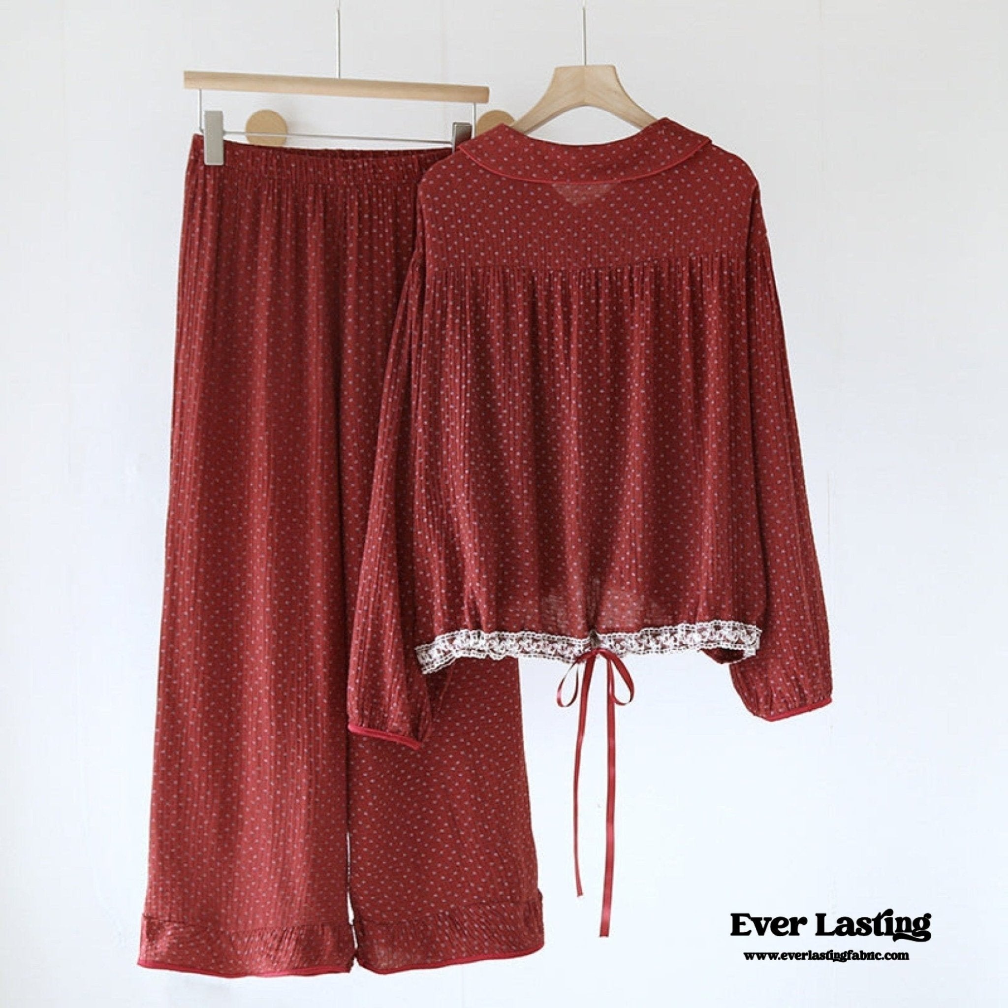 Ivy Red Floral Ruffled Pajama Set / Pullover - Ever Lasting