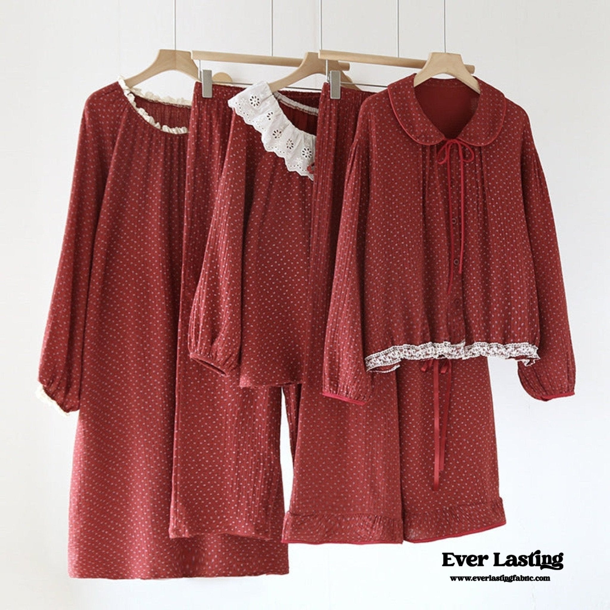 Ivy Red Floral Ruffled Pajama Set / Pullover - Ever Lasting