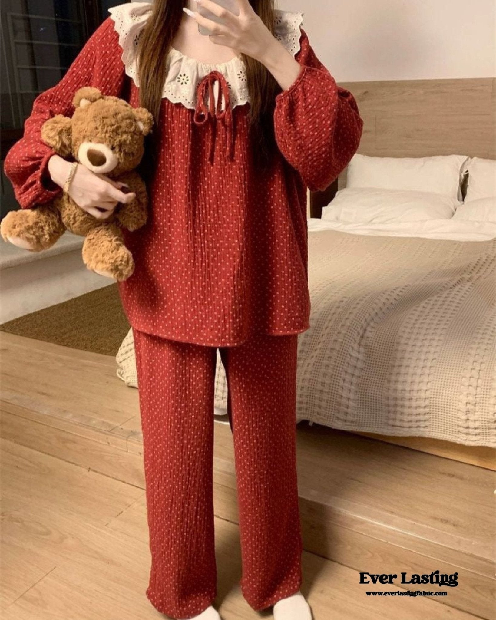 Ivy Red Floral Ruffled Pajama Set / Pullover - Ever Lasting