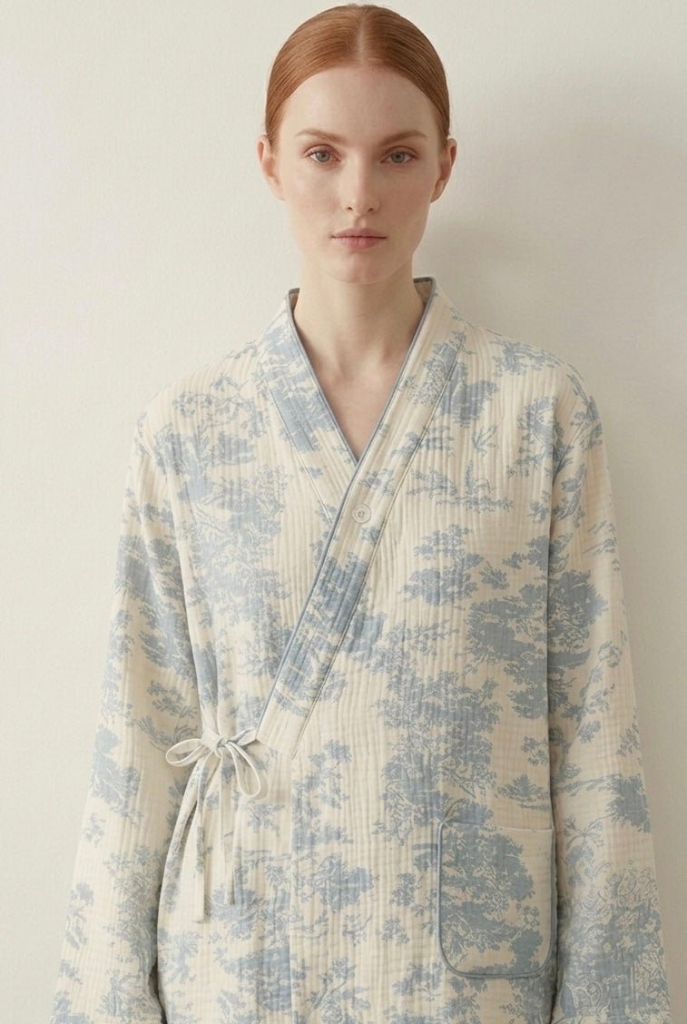  - Ever Lasting - Japanese Kimono Tie Double Gauze Pajama Set / Blue - Pajamas - Ever Lasting