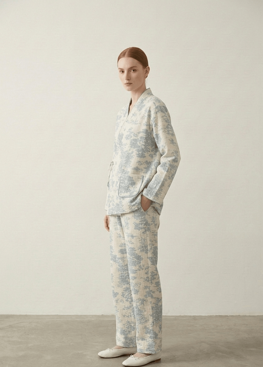  - Ever Lasting - Japanese Kimono Tie Double Gauze Pajama Set / Blue - Pajamas - Ever Lasting