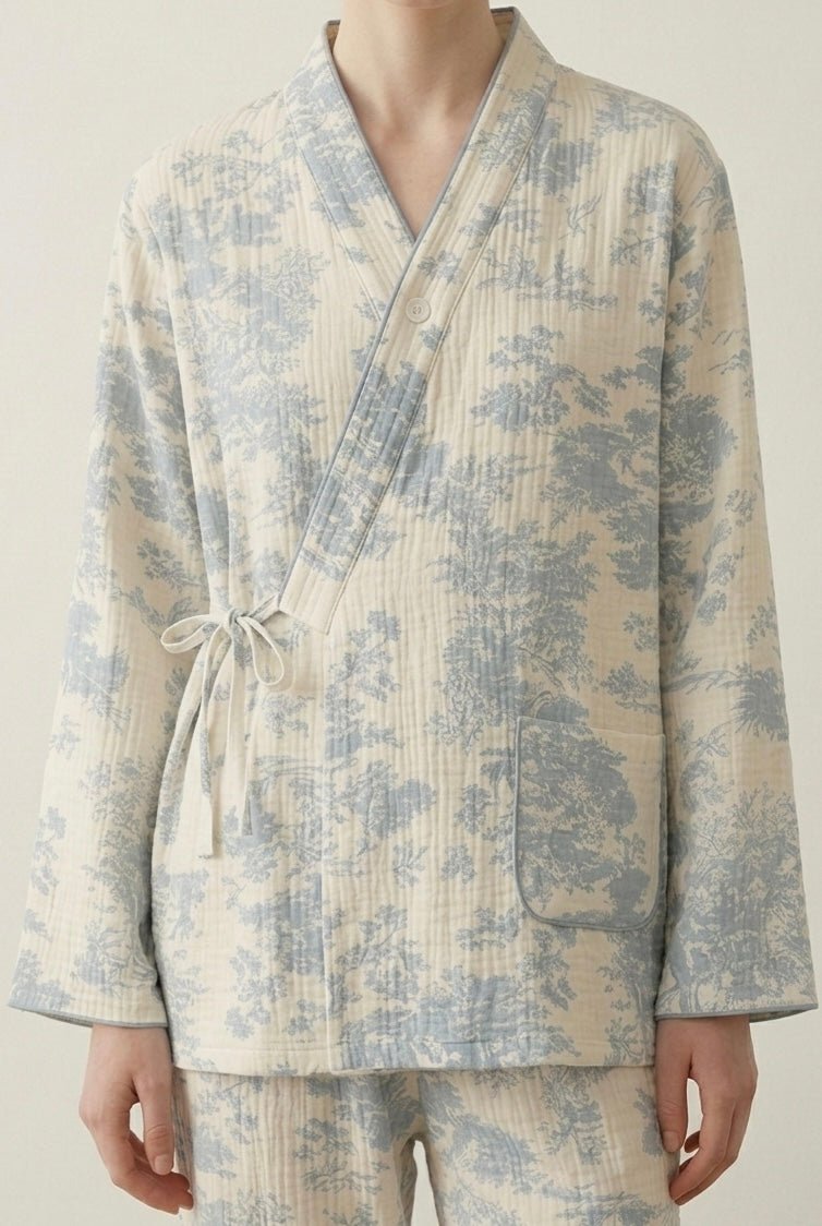  - Ever Lasting - Japanese Kimono Tie Double Gauze Pajama Set / Blue - Pajamas - Ever Lasting