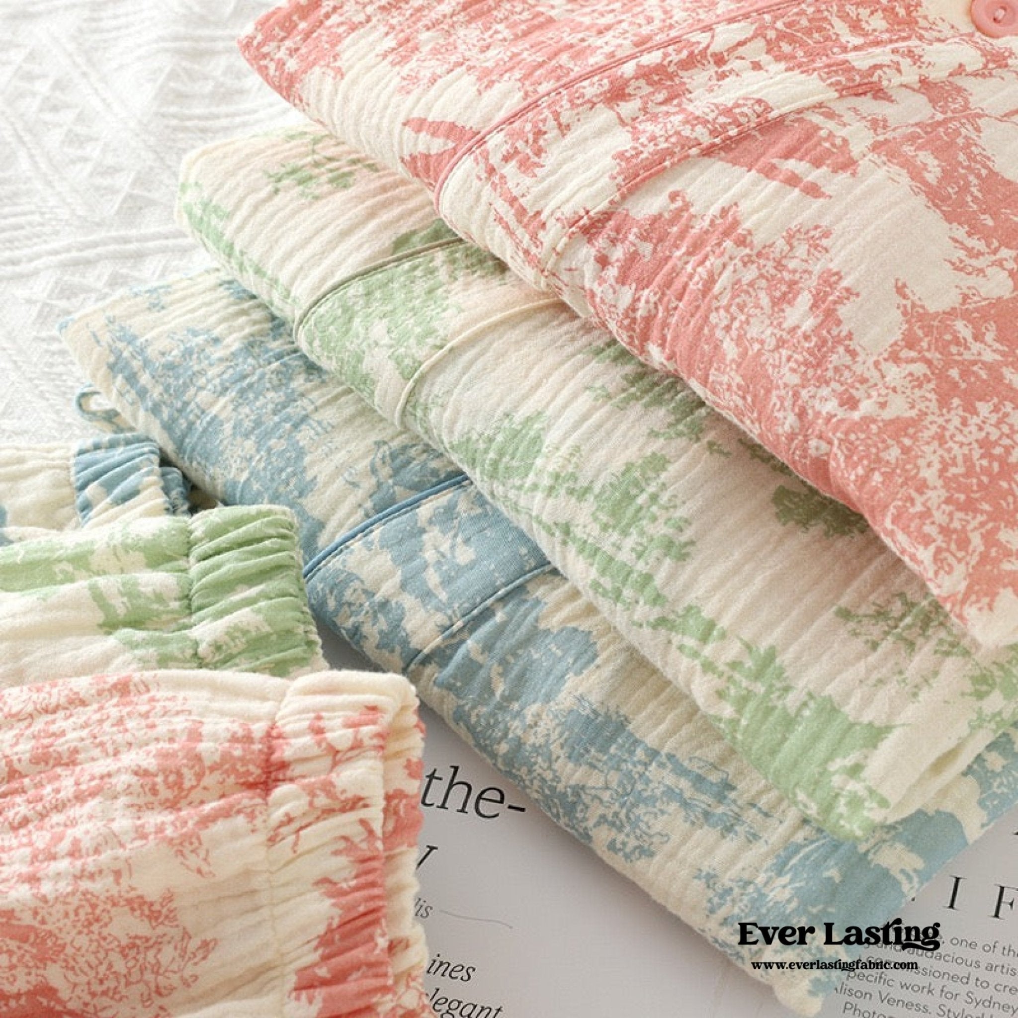 Japanese Kimono Tie Double Gauze Pajama Set / Green - Ever Lasting