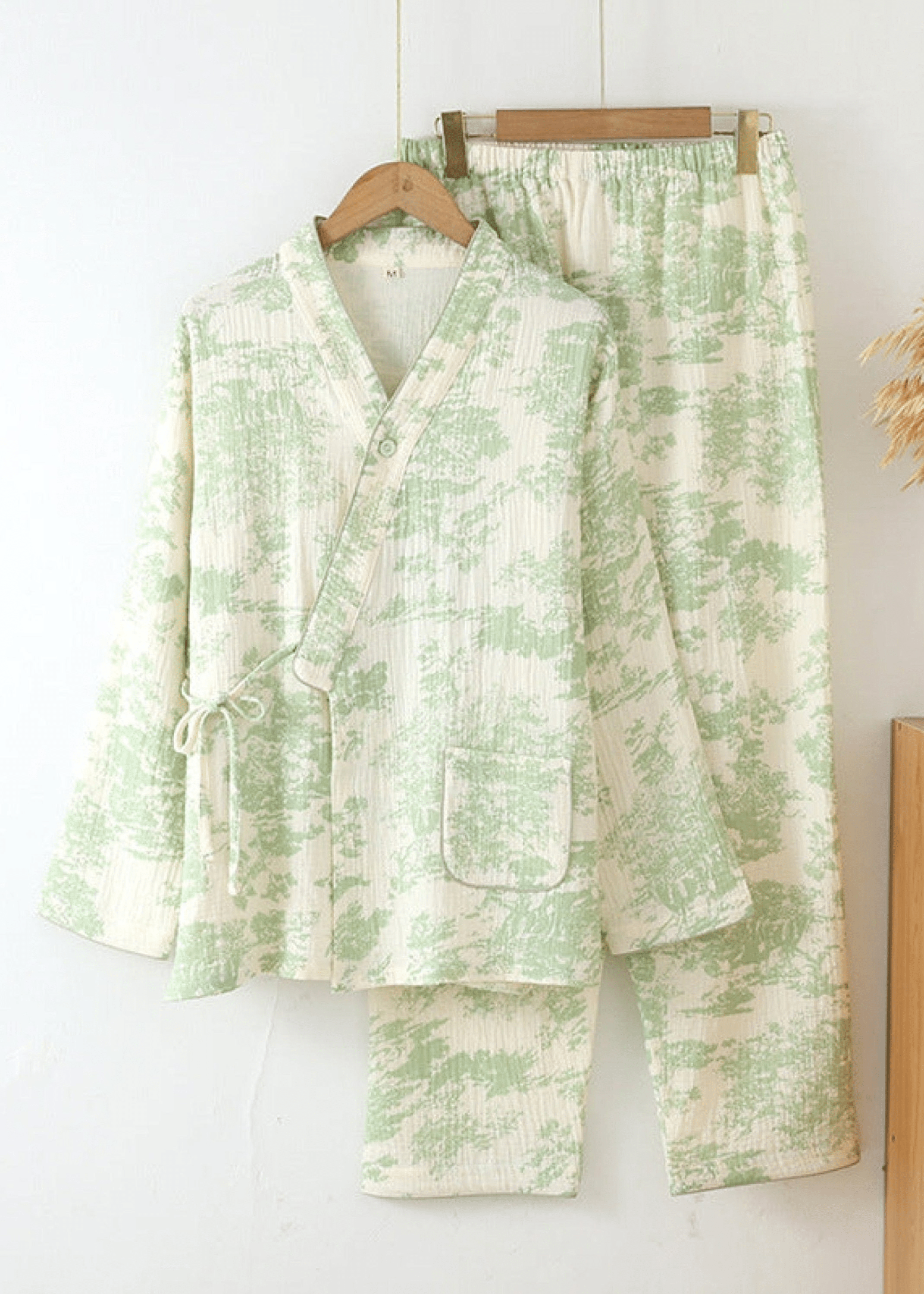  - Ever Lasting - Japanese Kimono Tie Double Gauze Pajama Set / Green - Pajamas - Ever Lasting