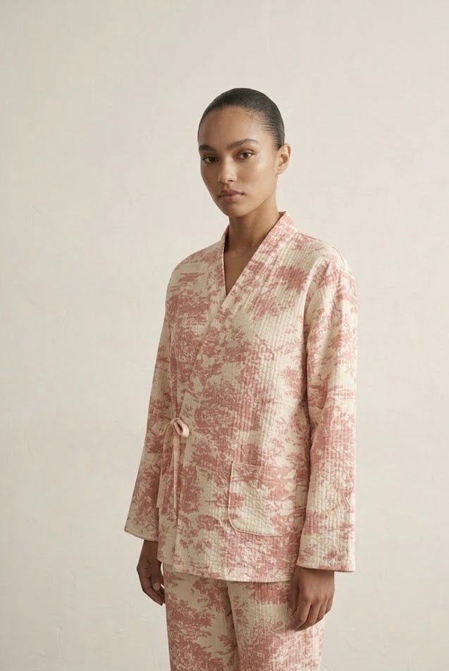  - Ever Lasting - Japanese Kimono Tie Double Gauze Pajama Set / Pink - Pajamas - Ever Lasting