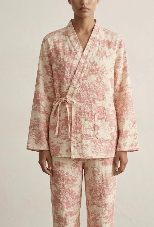  - Ever Lasting - Japanese Kimono Tie Double Gauze Pajama Set / Pink - Pajamas - Ever Lasting