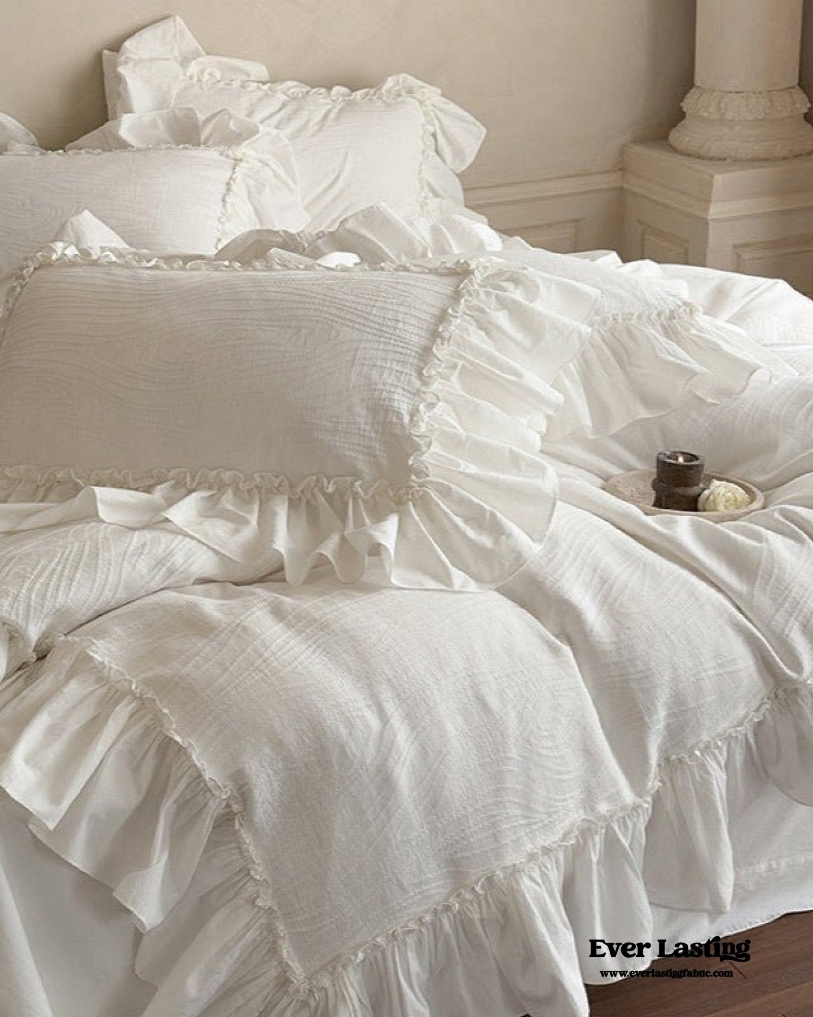 Jasmine White Ruffled Jacquard Bedding Set - Ever Lasting