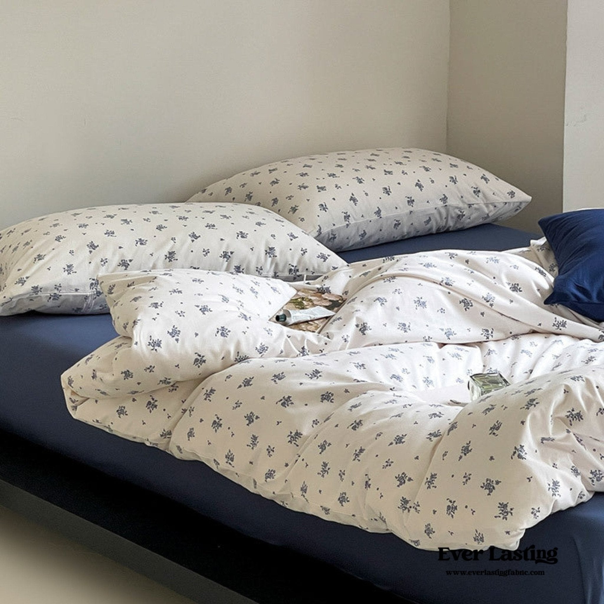 Jersey Knit Cotton Floral Bedding Set / Blueberry - Ever Lasting