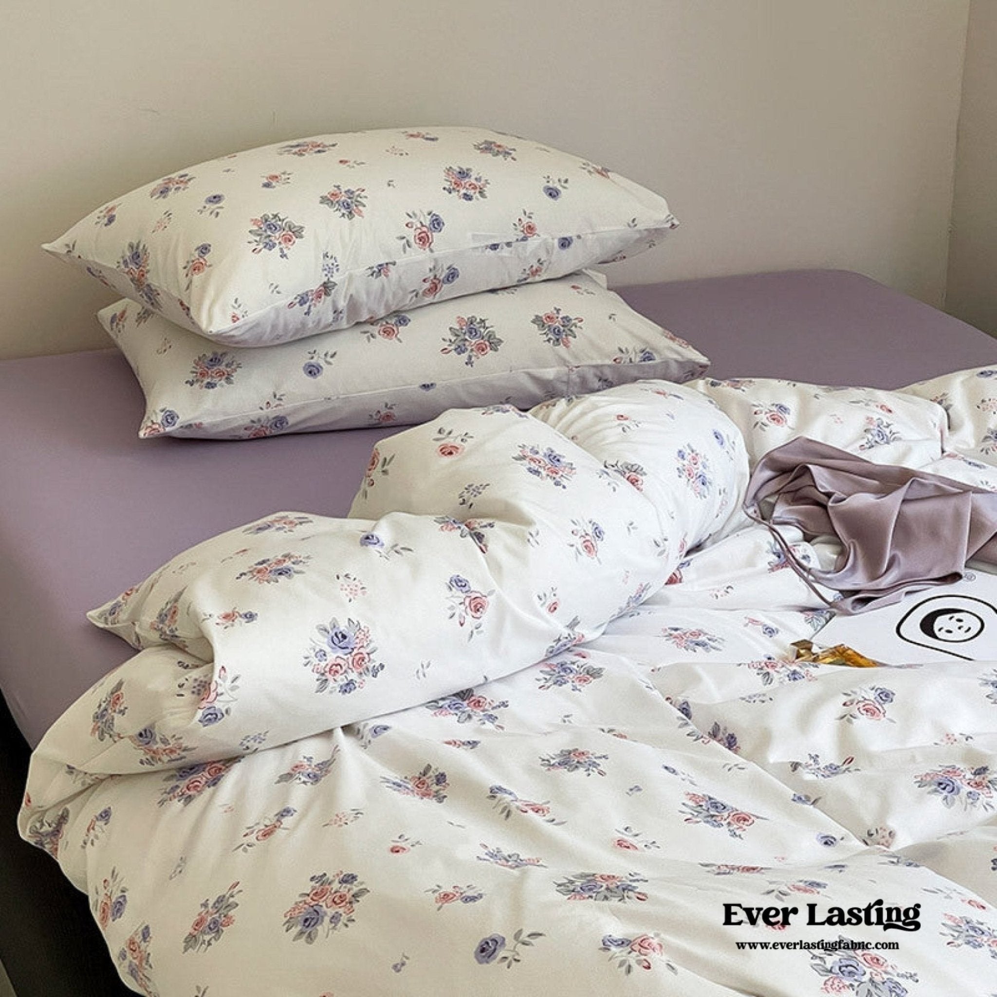 Jersey Knit Cotton Floral Bedding Set / Blueberry - Ever Lasting