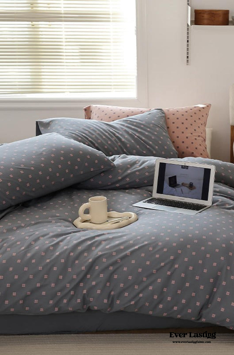 Jersey Knit Dotted Bedding Set / Gray