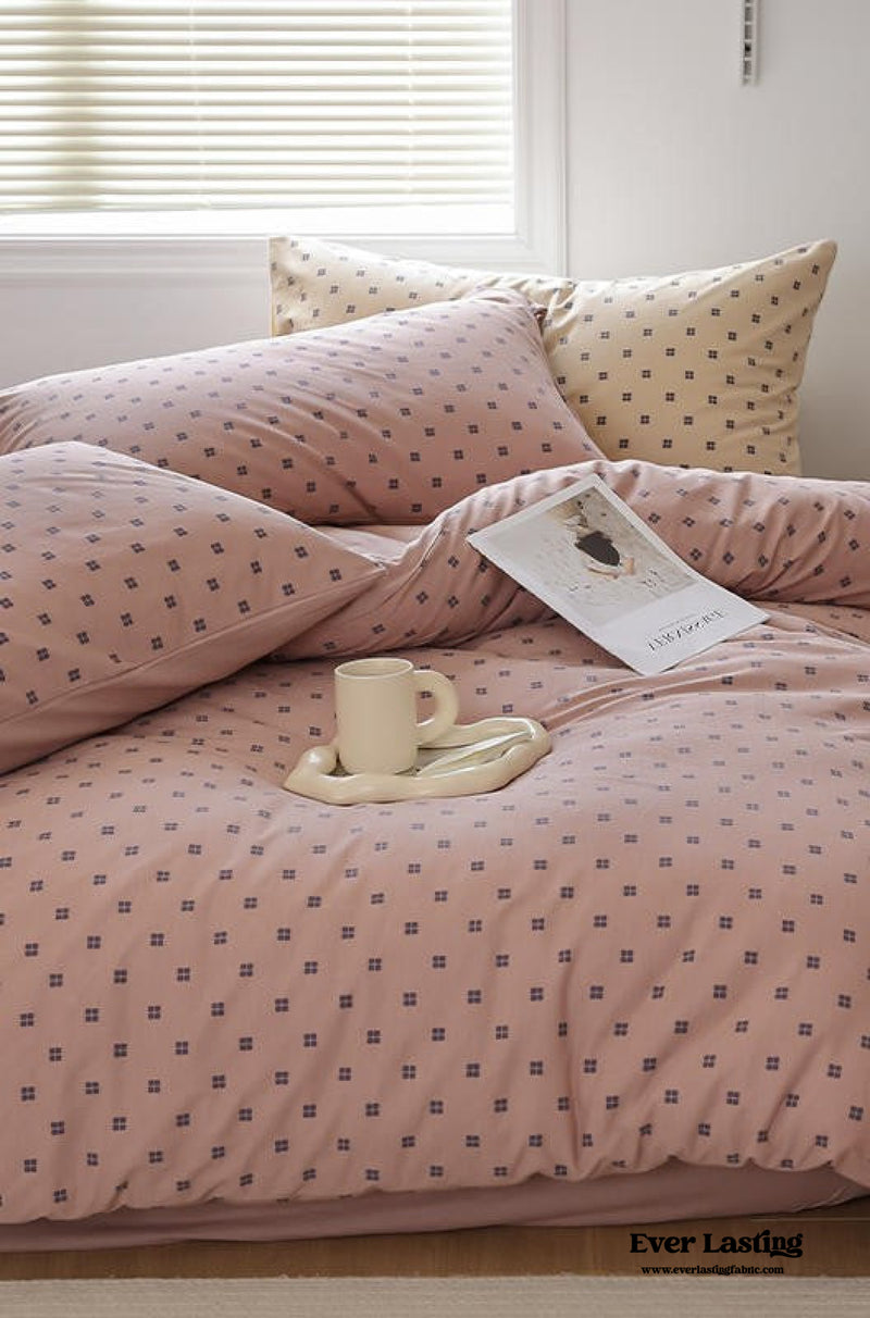 Jersey Knit Dotted Bedding Set / Pink