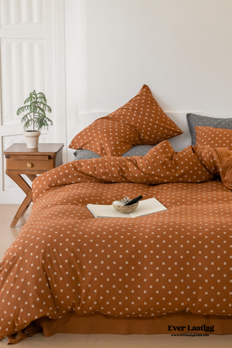 Jersey Knit Dotted Bedding Set / Pumpkin Orange Brown