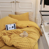 Jersey Knit Pattern Dotted Bedding Set Yellow / Small Fitted
