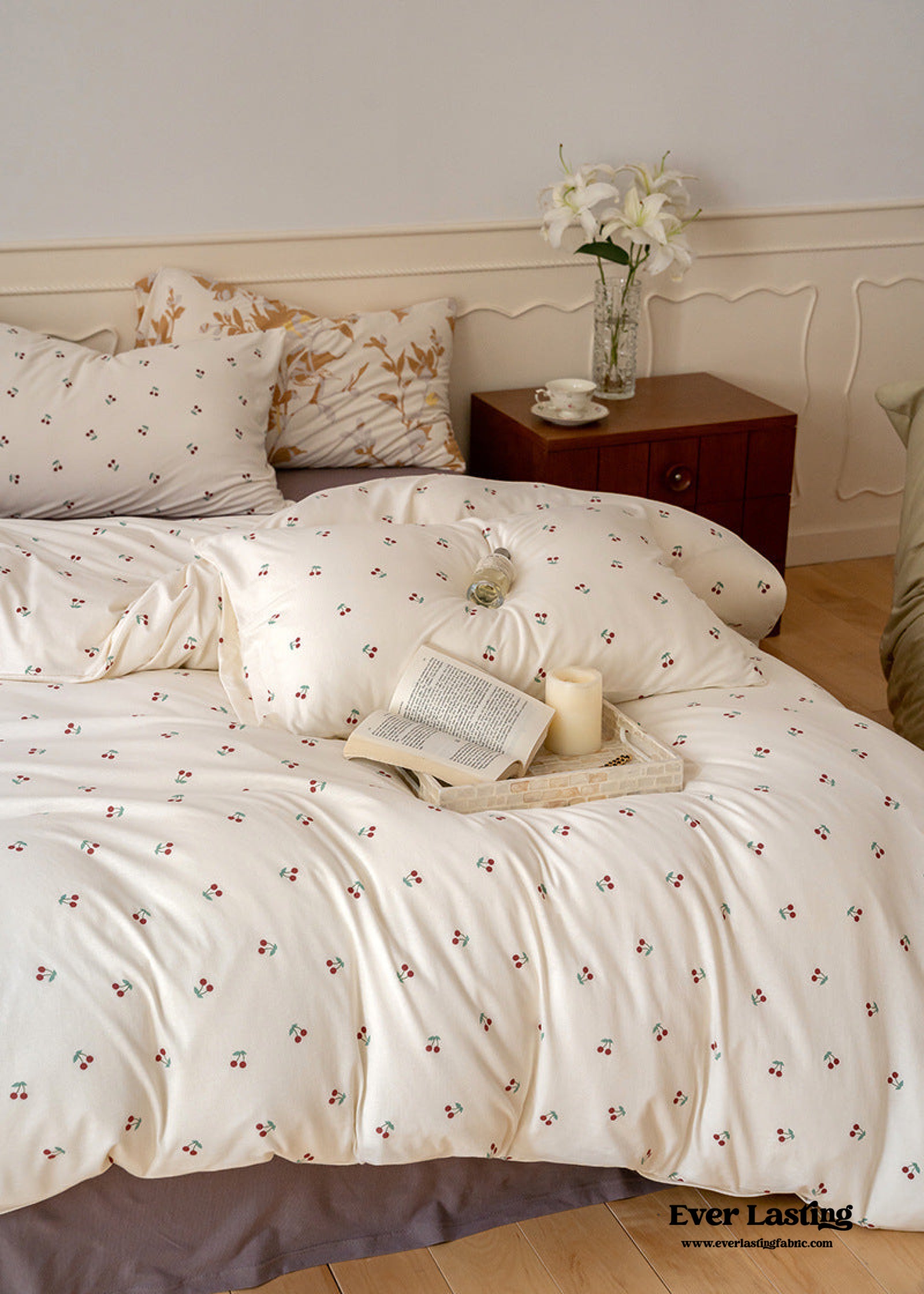 Jersey Knit Floral Bedding Set / Cherry White | Best Stylish Bedding | Ever  Lasting