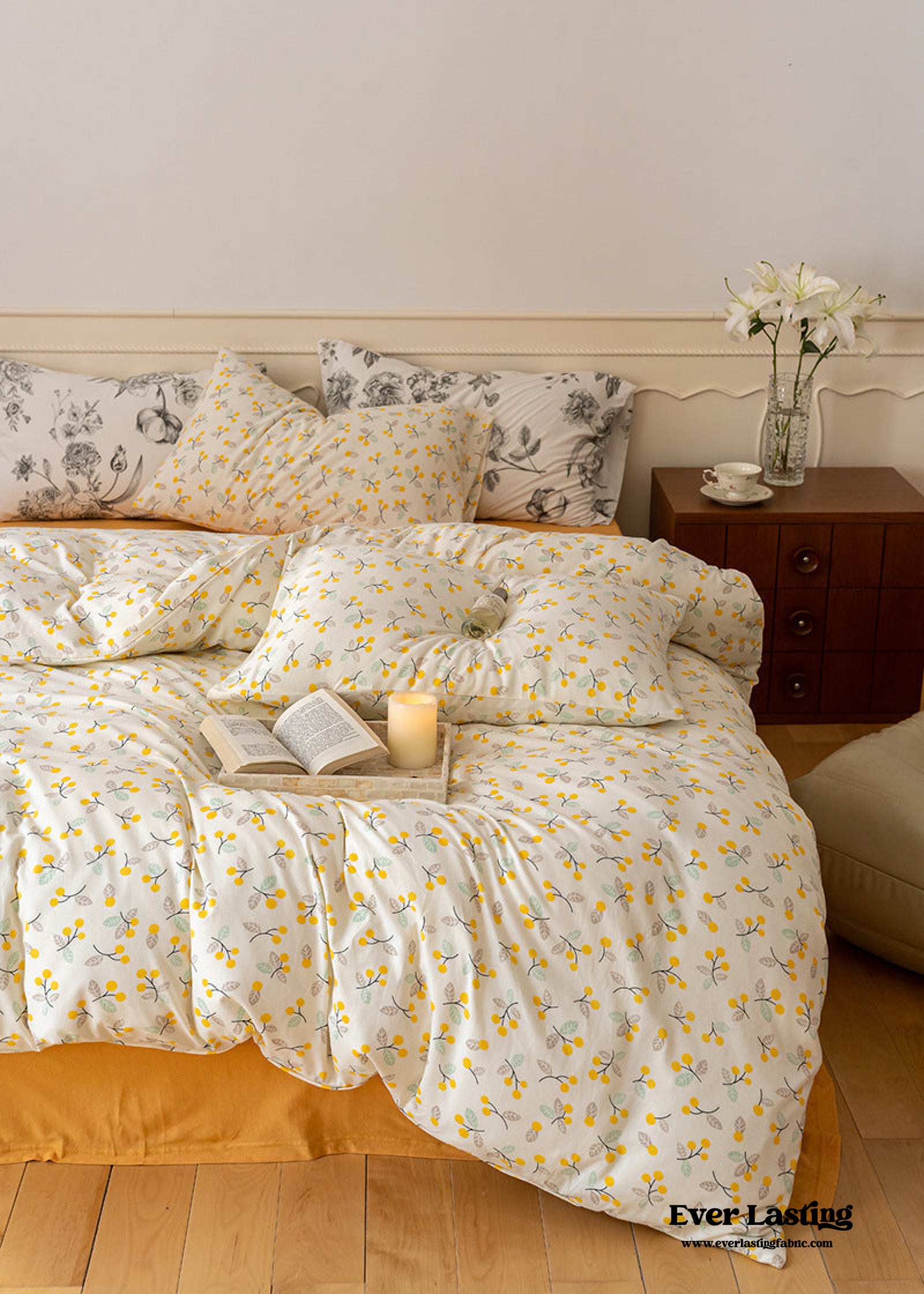 Jersey Knit Floral Bedding Set / Cherry White | Best Stylish Bedding | Ever  Lasting