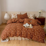 Jersey Knit Floral Bedding Set / Cherry White Brown Small Fitted