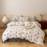 Jersey Knit Floral Bedding Set / Cherry White Light Gray Small Fitted