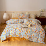Jersey Knit Floral Bedding Set / Cherry White Orange Blue Small Fitted