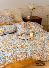 Jersey Knit Floral Bedding Set / Orange Blue