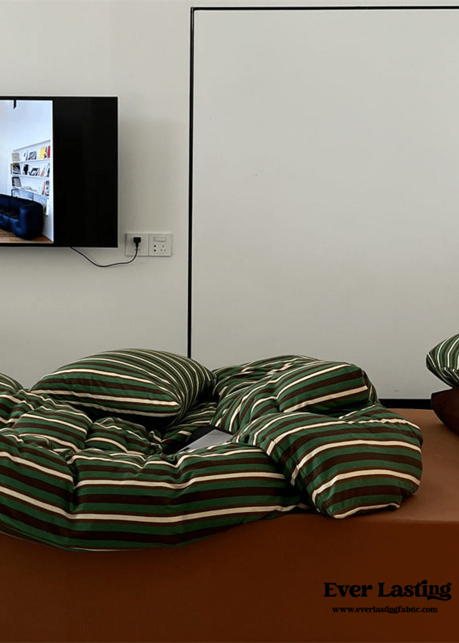 Jersey Knit Retro Stripe Bedding Set / Blue + Burgundy - Ever Lasting