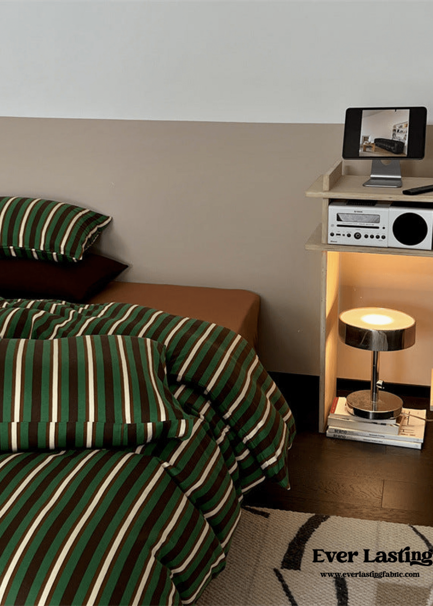 Jersey Knit Retro Stripe Bedding Set / Blue + Burgundy - Ever Lasting