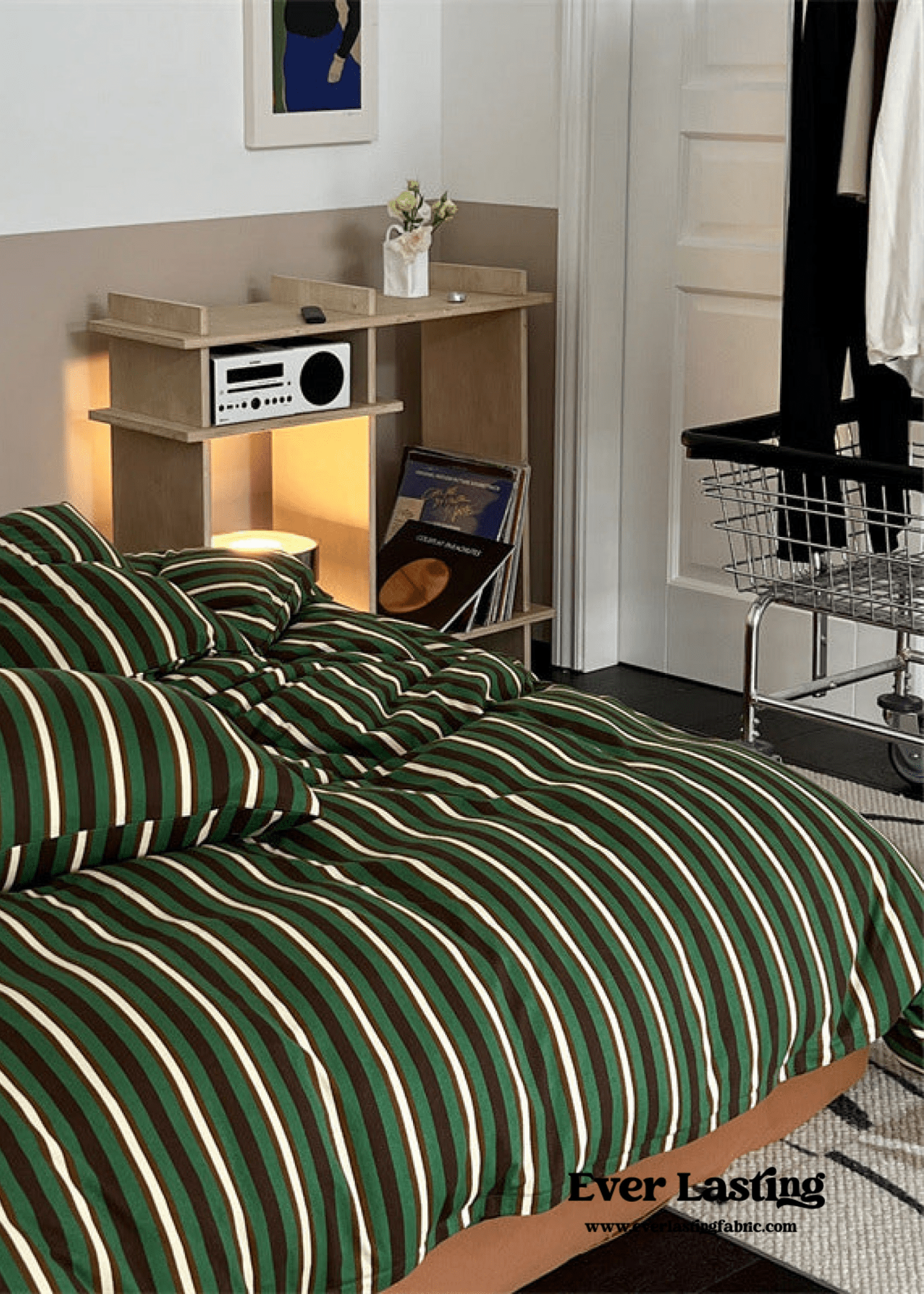 Jersey Knit Retro Stripe Bedding Set / Blue + Burgundy - Ever Lasting