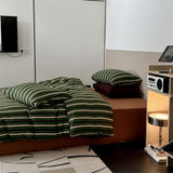 Jersey Knit Retro Stripe Bedding Set / Green + Brown Medium Fitted