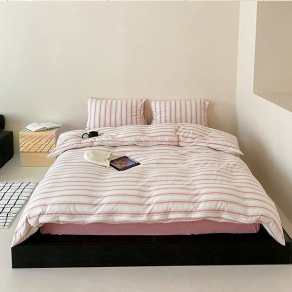 Jersey Knit Stripe Bedding Bundle White Pink / Medium Flat