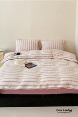 Jersey Knit Stripe Bedding Set / White Pink