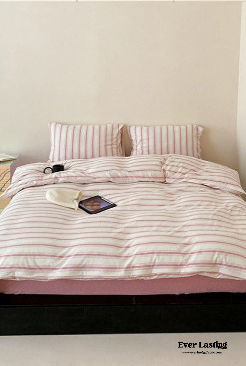 Jersey Knit Stripe Bedding Set / White Pink