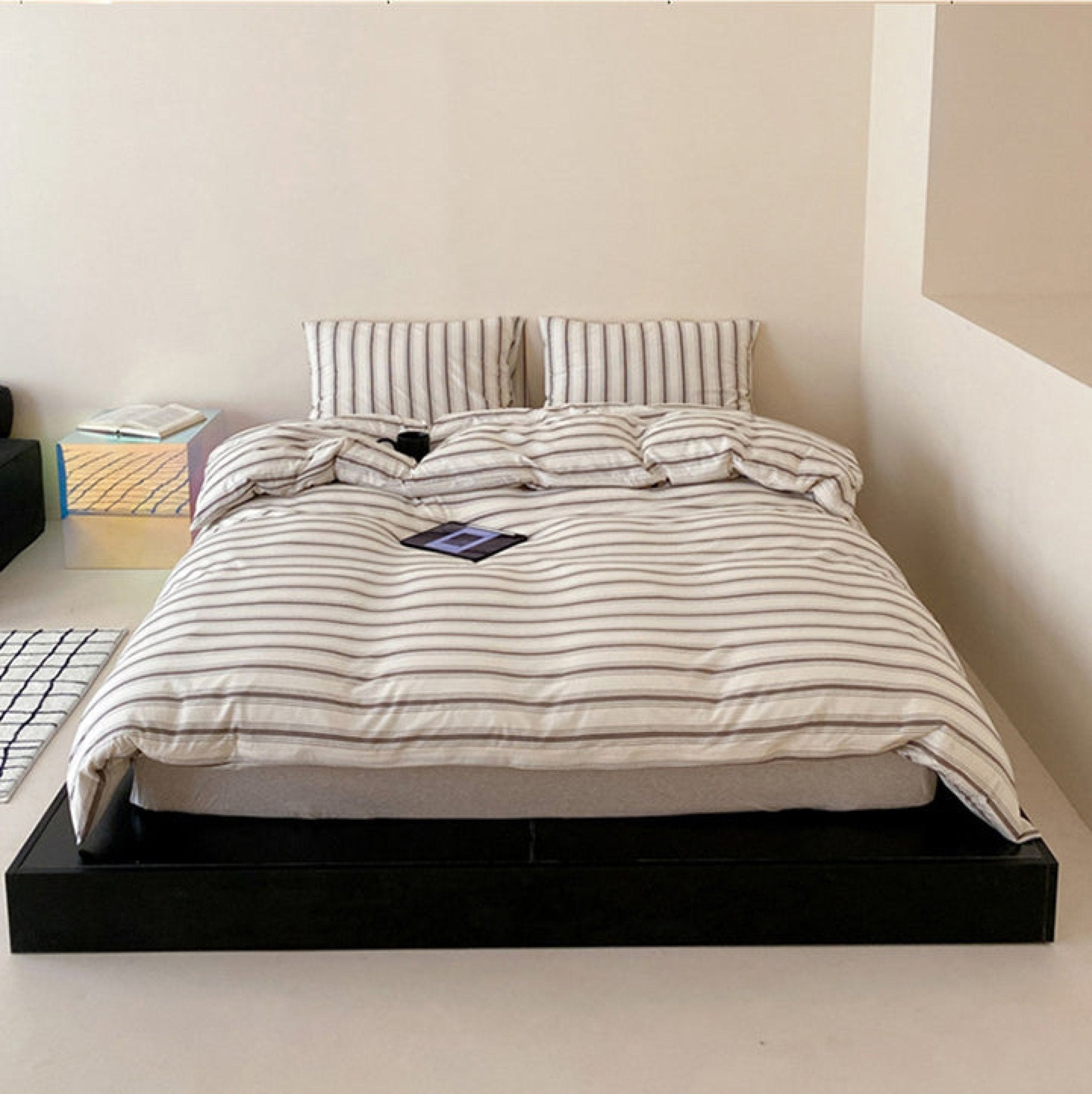 Jersey Knit Stripe Bedding Set / White Pink - Ever Lasting