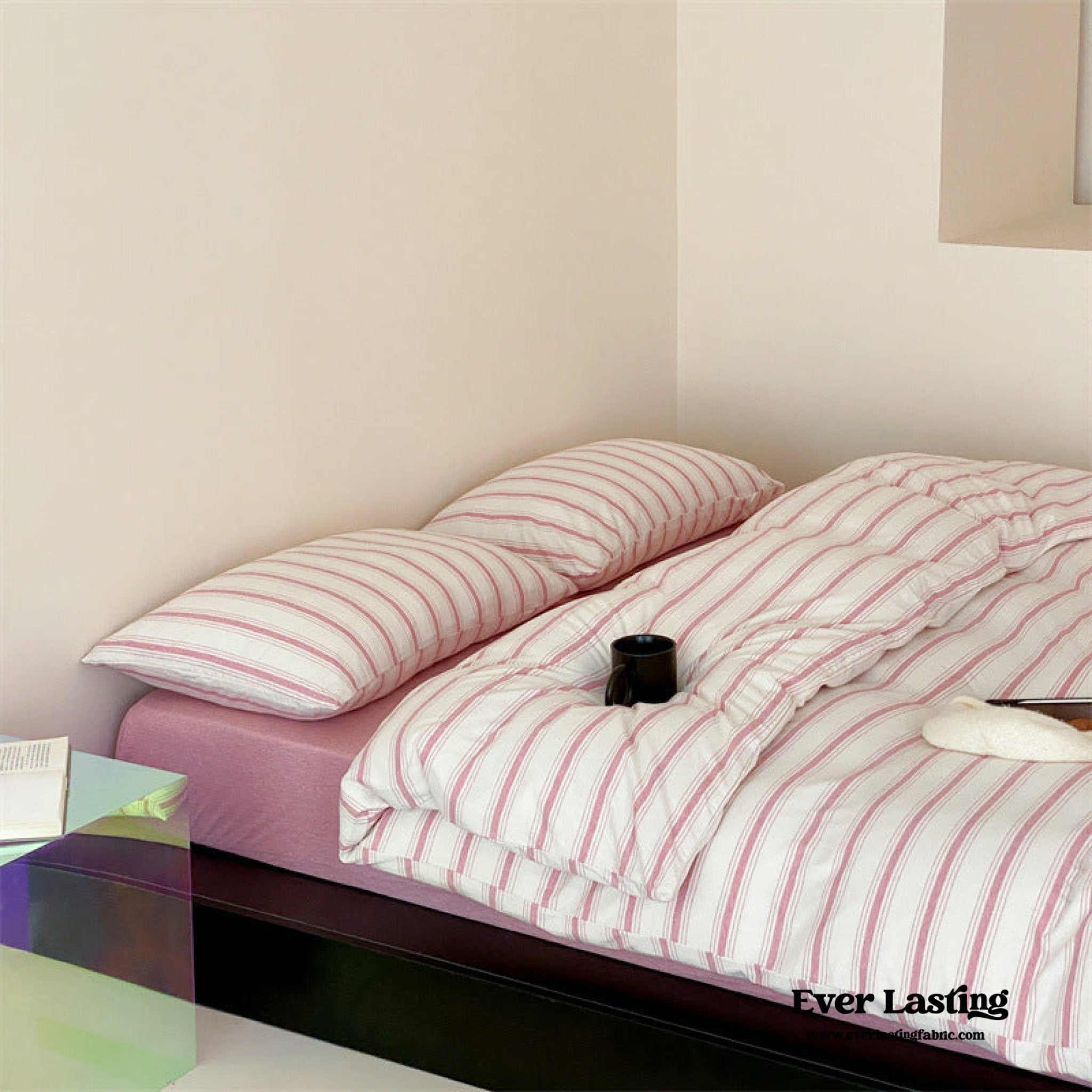Jersey Knit Stripe Bedding Set / White Pink - Ever Lasting