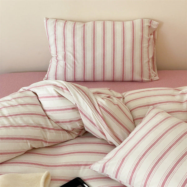 Jersey Knit Stripe Pillowcases White Pink