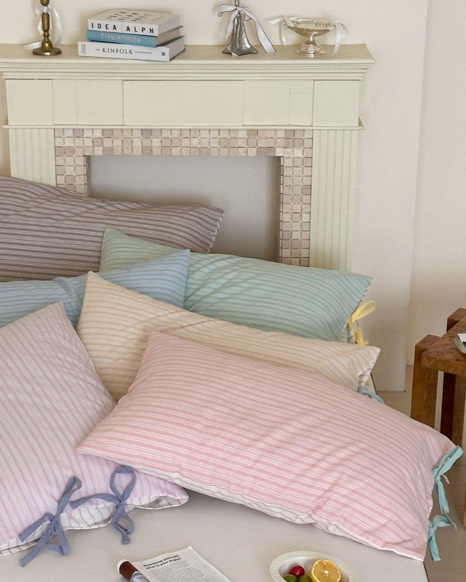 Josie Bow Tied Stripe Pillowcases / Cream - Ever Lasting