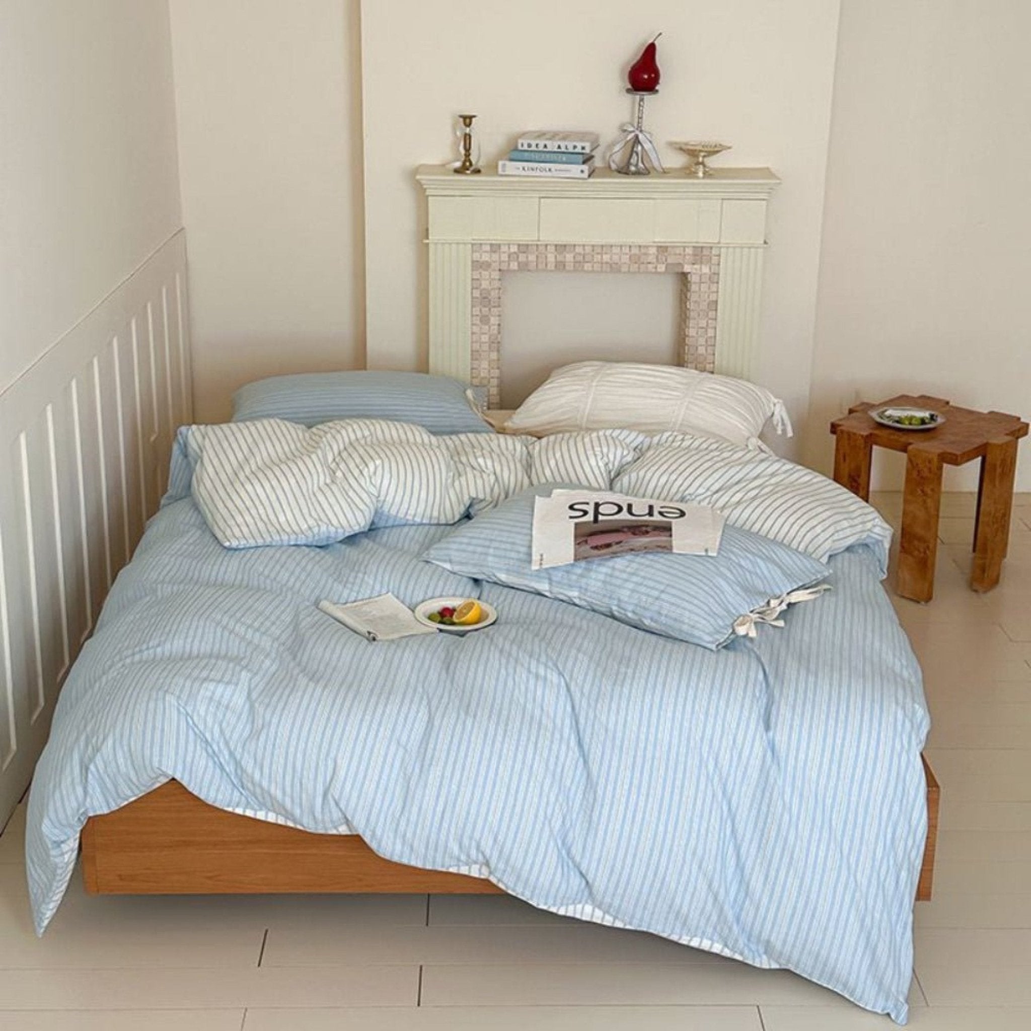 Josie Bow Tied Striped Bedding Set / Blue - Ever Lasting