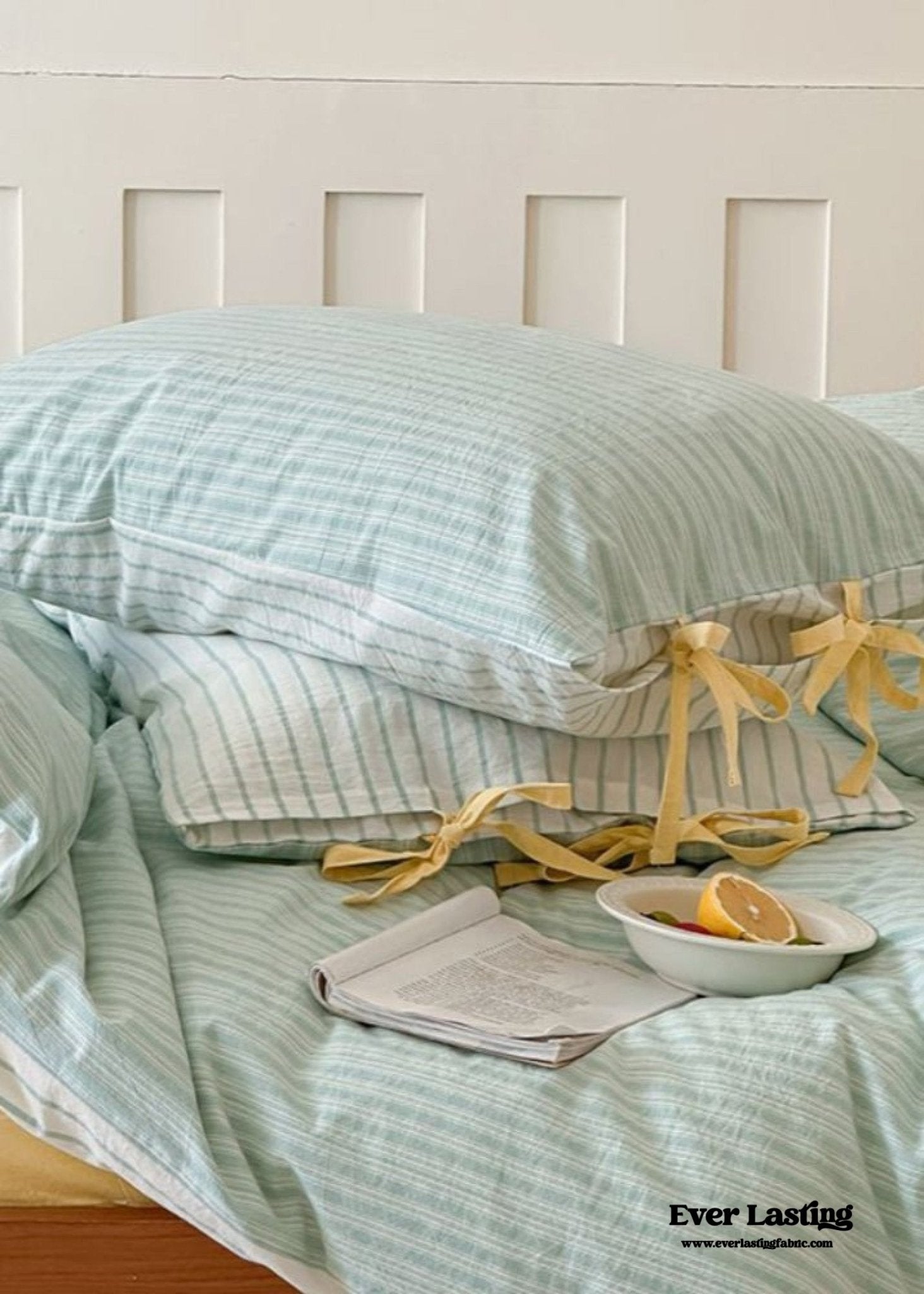 Josie Bow Tied Striped Bedding Set / Blue - Ever Lasting