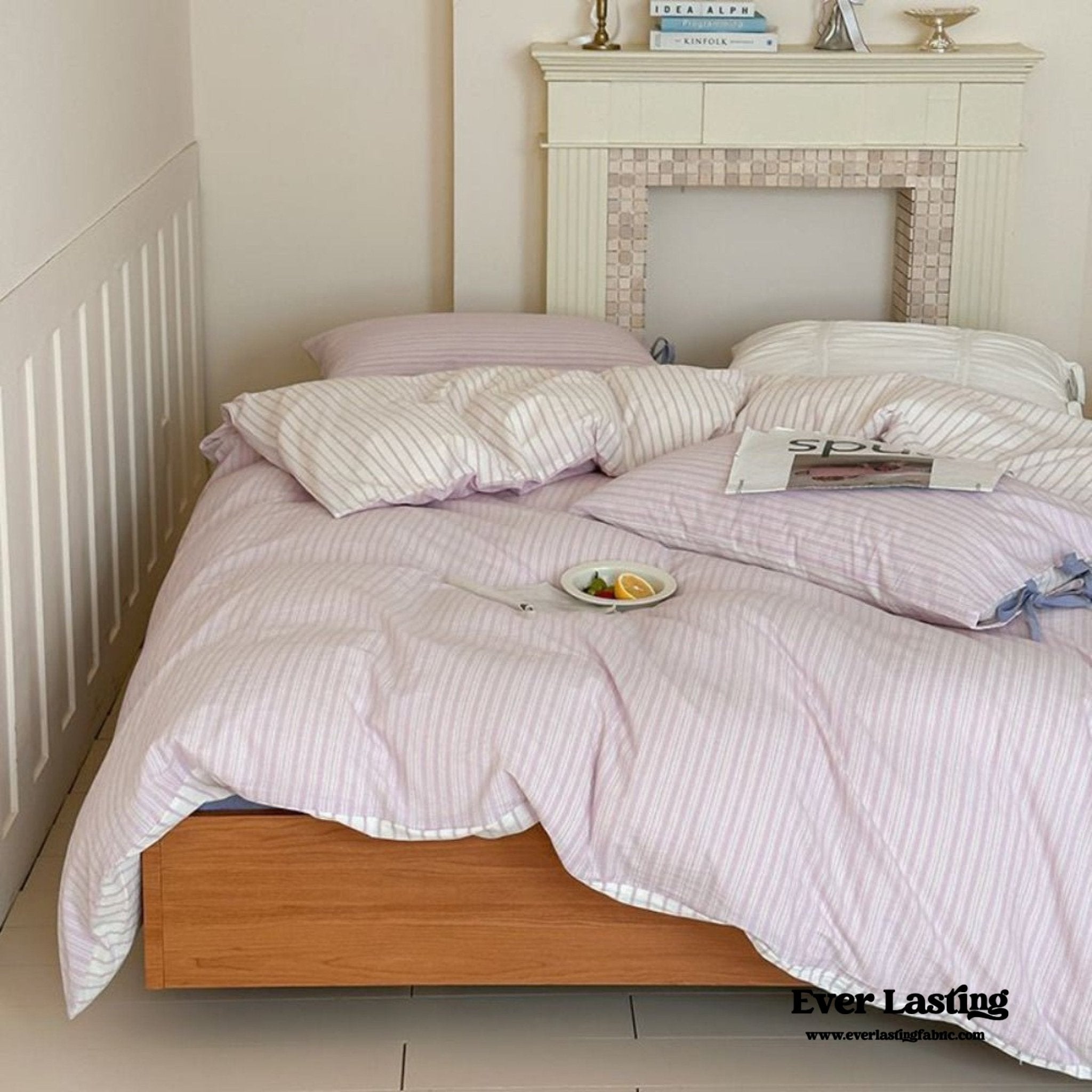 Josie Bow Tied Striped Bedding Set / Blue - Ever Lasting