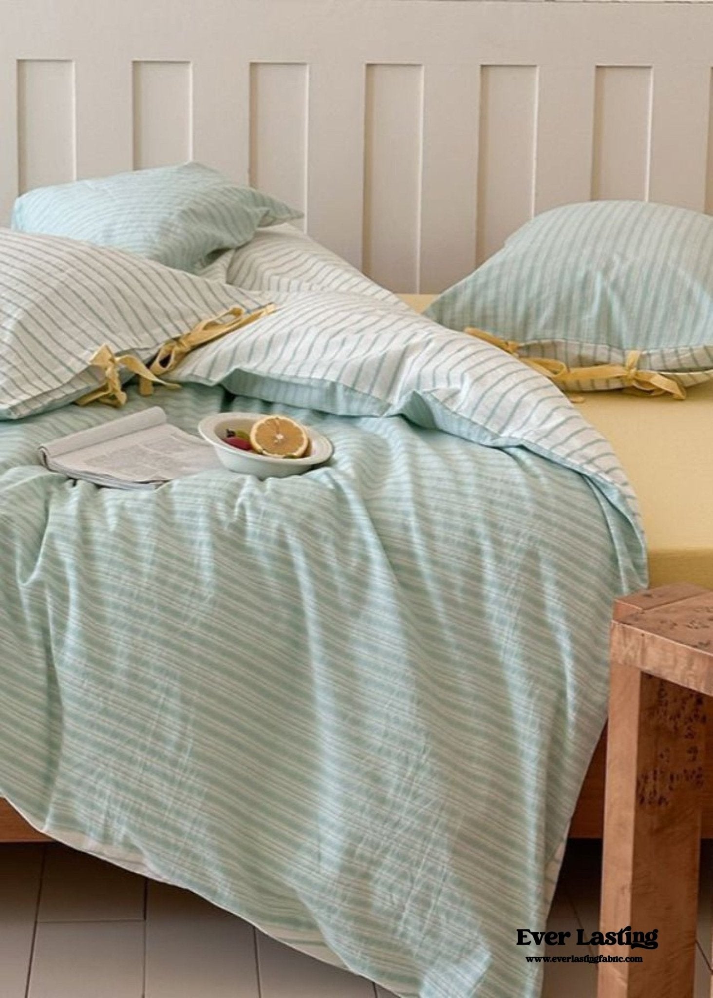 Josie Bow Tied Striped Bedding Set / Blue - Ever Lasting