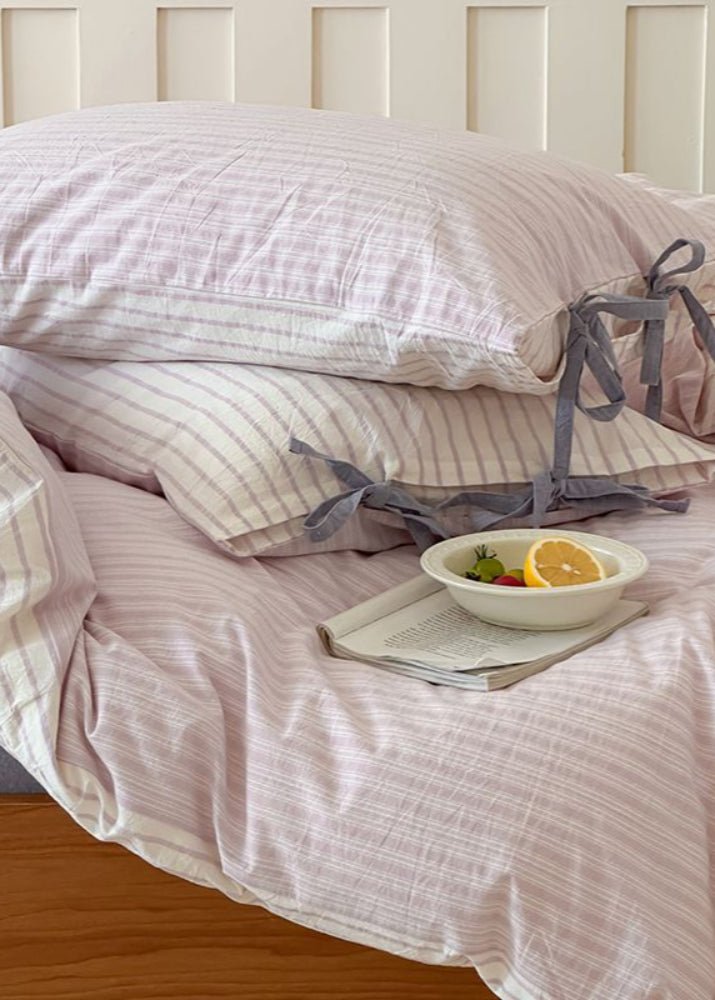 Josie Bow Tied Striped Bedding Set / Cream - Ever Lasting