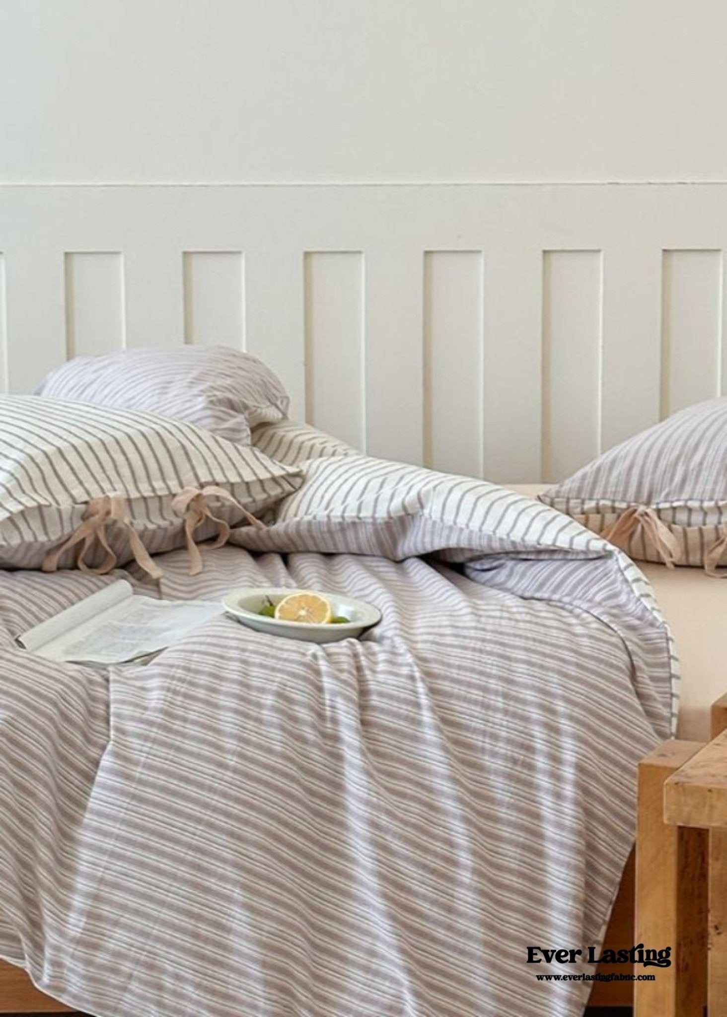 Josie Bow Tied Striped Bedding Set / Cream - Ever Lasting