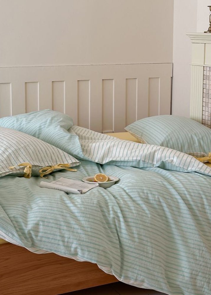 Josie Bow Tied Striped Bedding Set / Cream - Ever Lasting