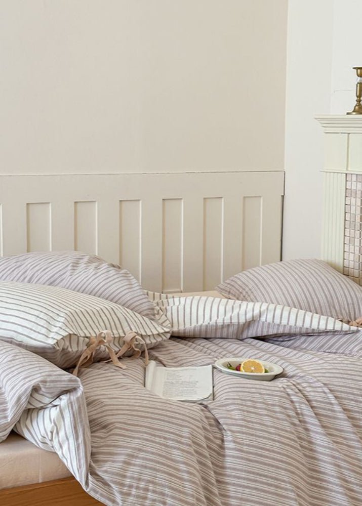 Josie Bow Tied Striped Bedding Set / Cream - Ever Lasting