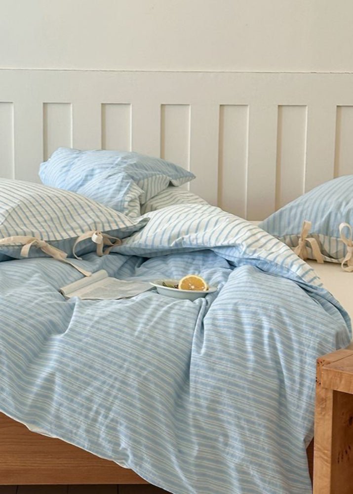 Josie Bow Tied Striped Bedding Set / Cream - Ever Lasting
