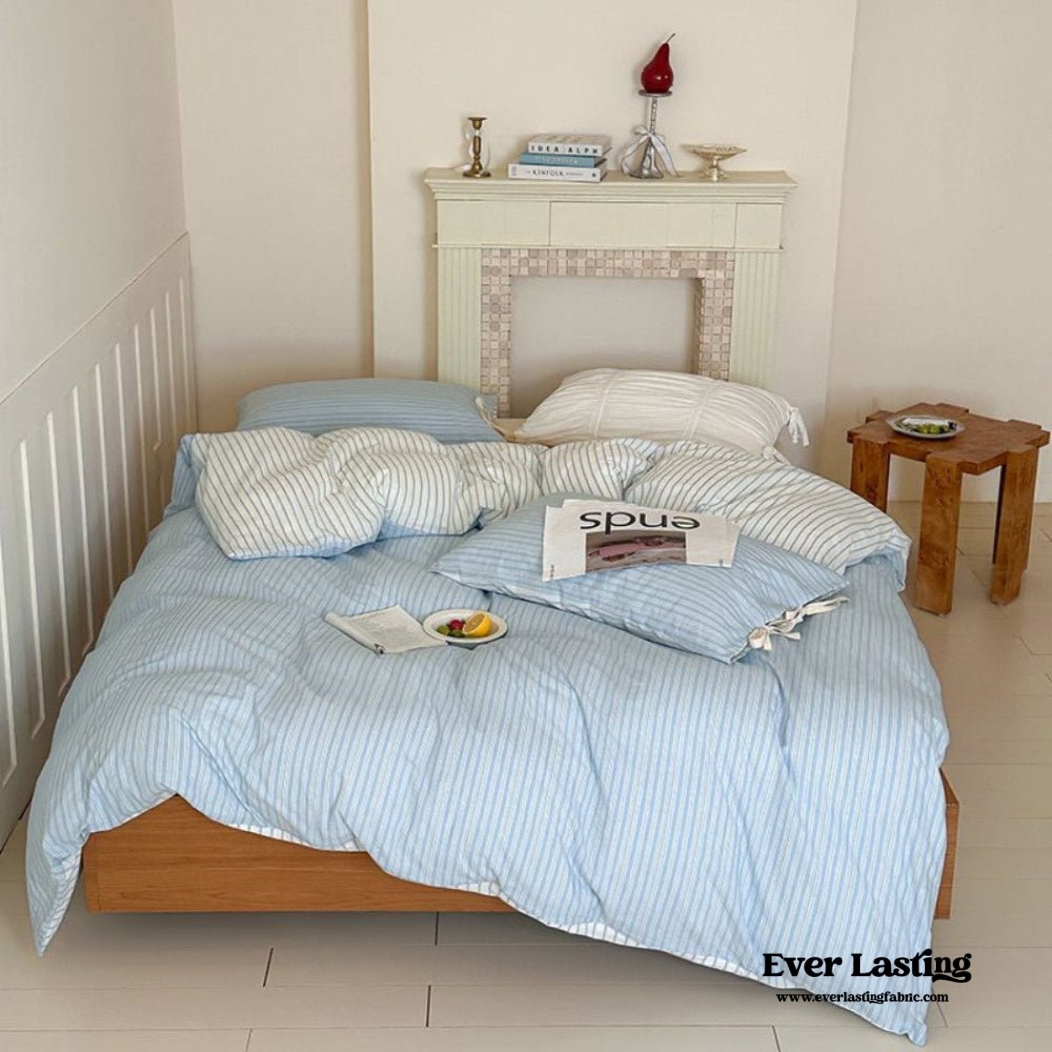 Josie Bow Tied Striped Bedding Set / Gray - Ever Lasting