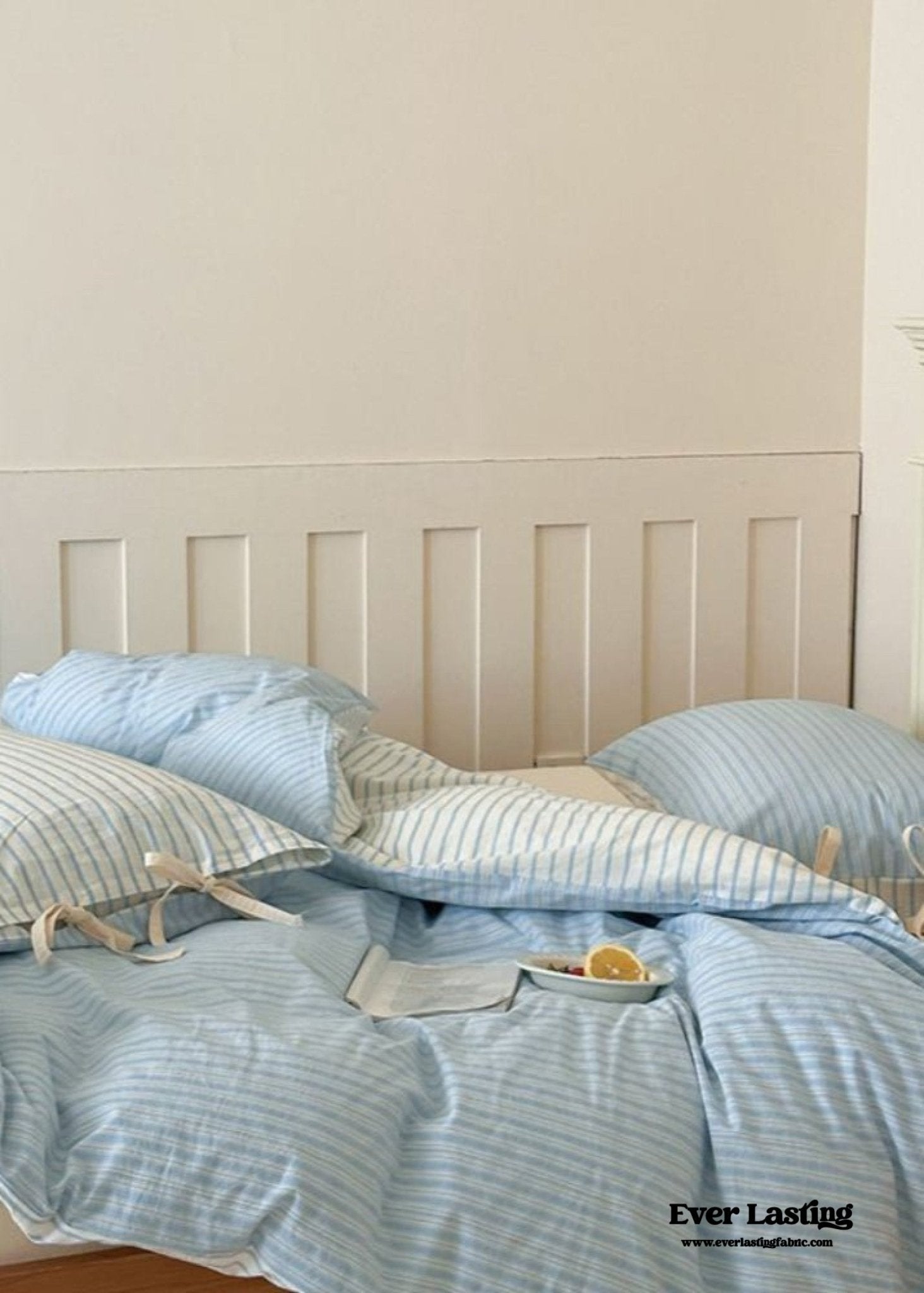 Josie Bow Tied Striped Bedding Set / Gray - Ever Lasting