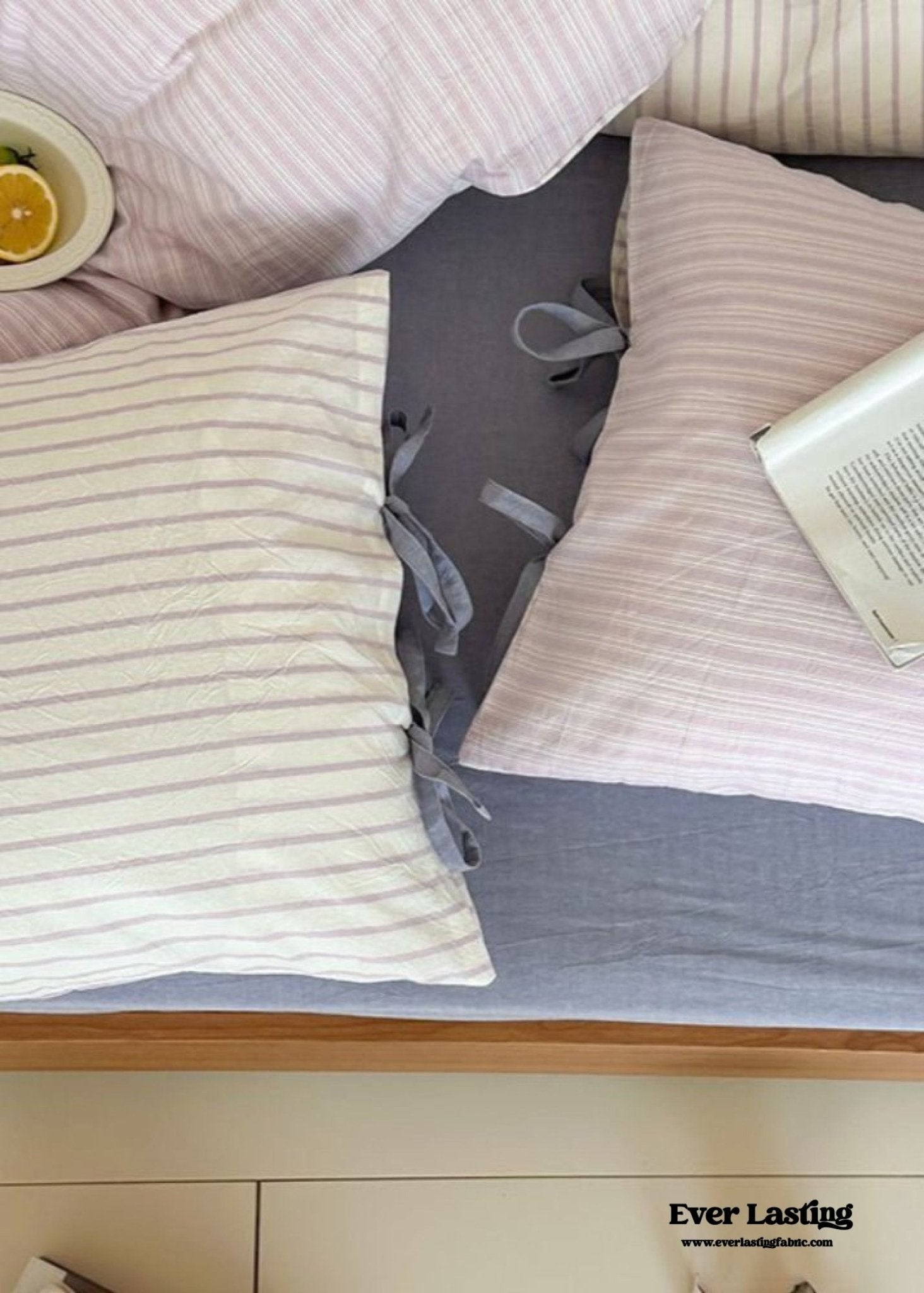 Josie Bow Tied Striped Bedding Set / Pink - Ever Lasting