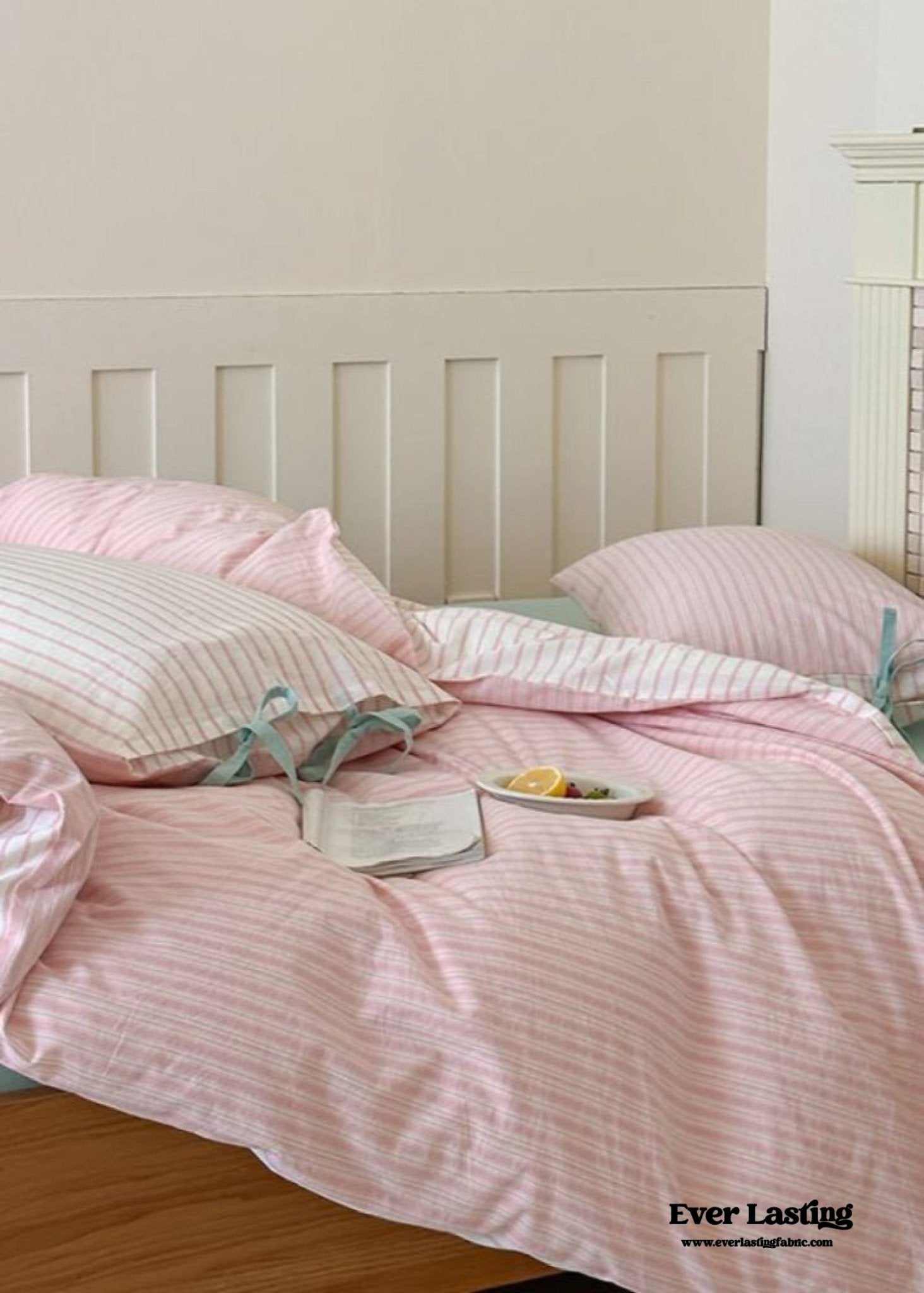 Josie Bow Tied Striped Bedding Set / Pink - Ever Lasting