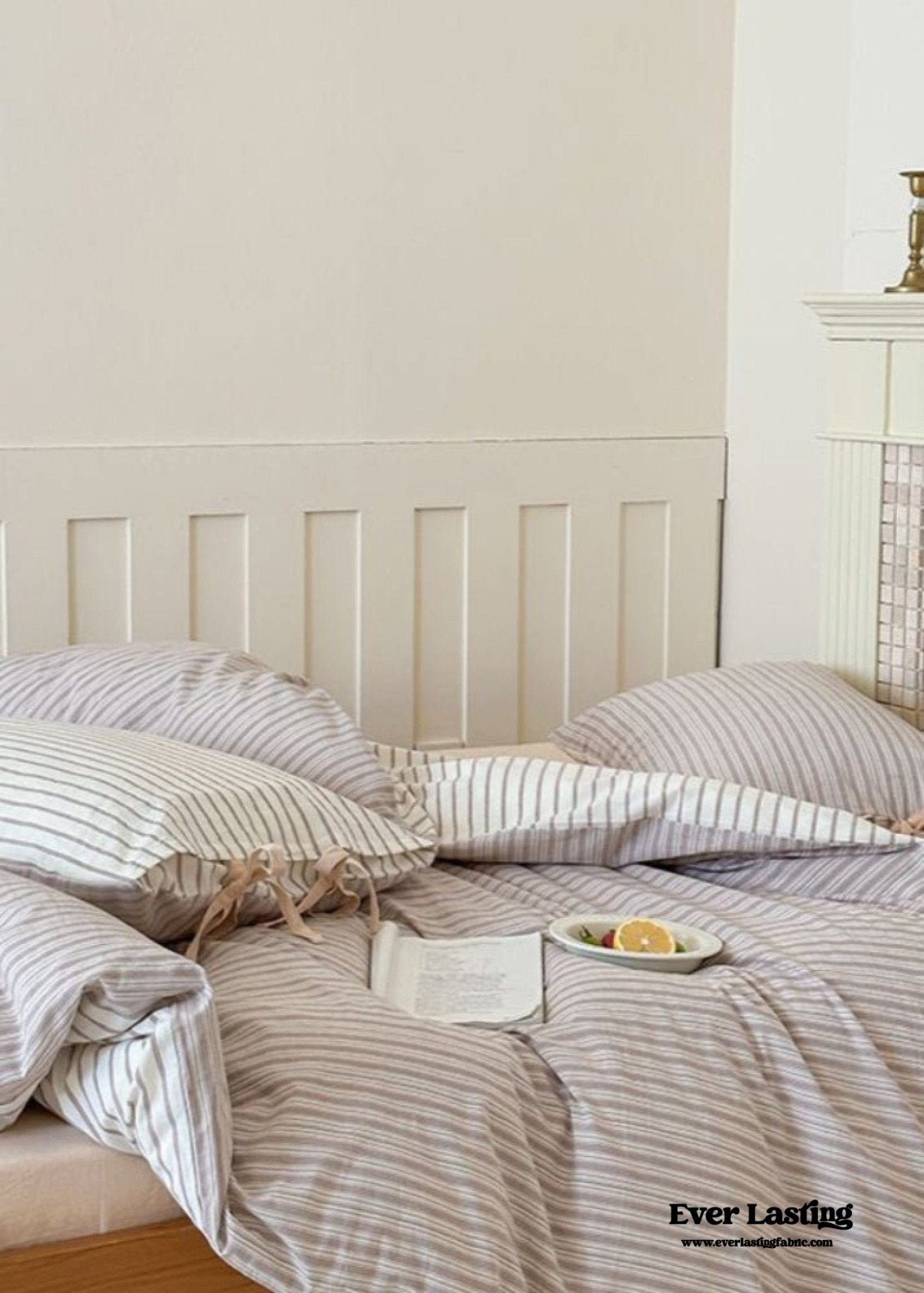 Josie Bow Tied Striped Bedding Set / Pink - Ever Lasting