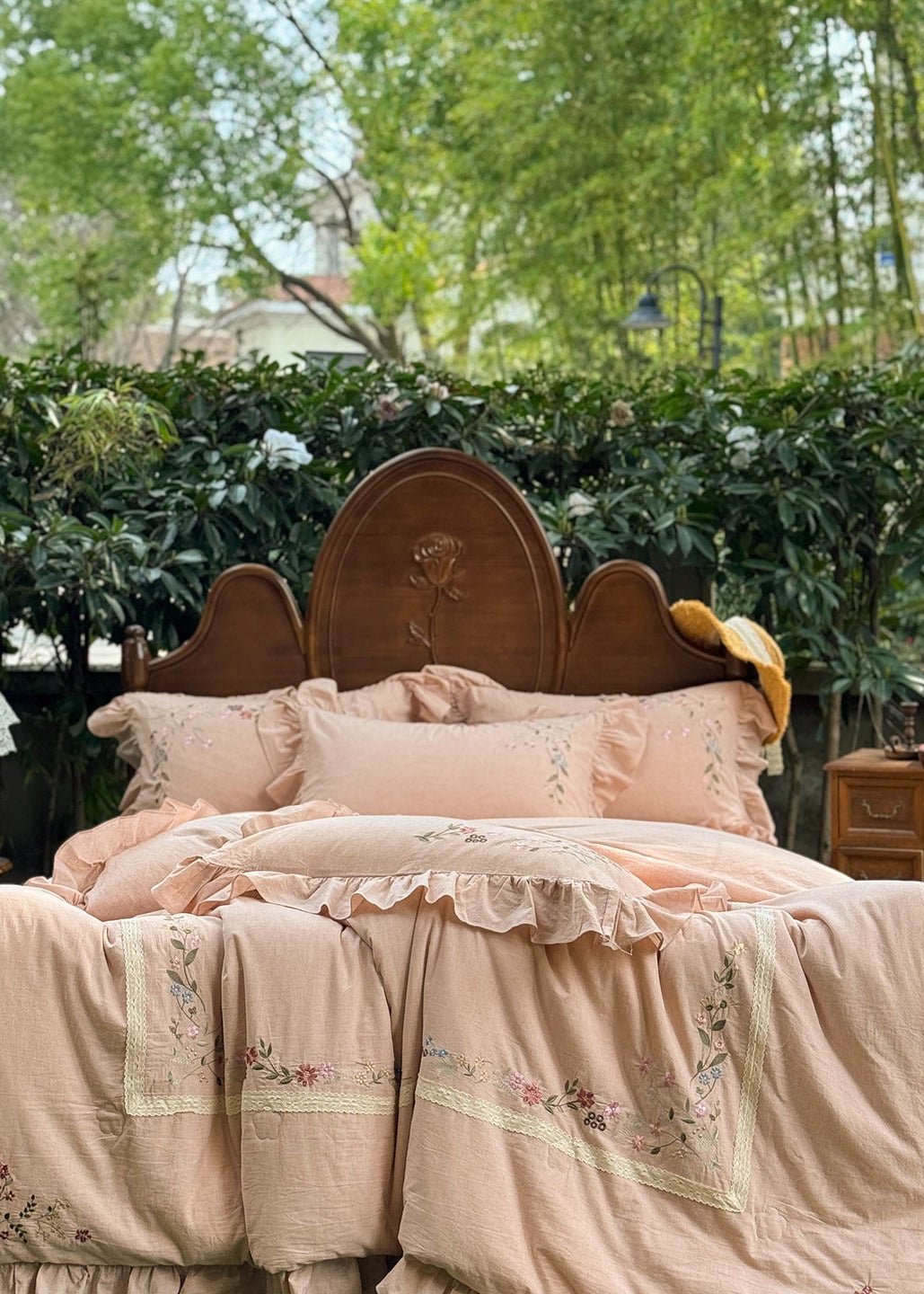 -Ever Lasting - Kennedy Floral Lace Bedding Set / Beige -Bedding Set -Ever Lasting